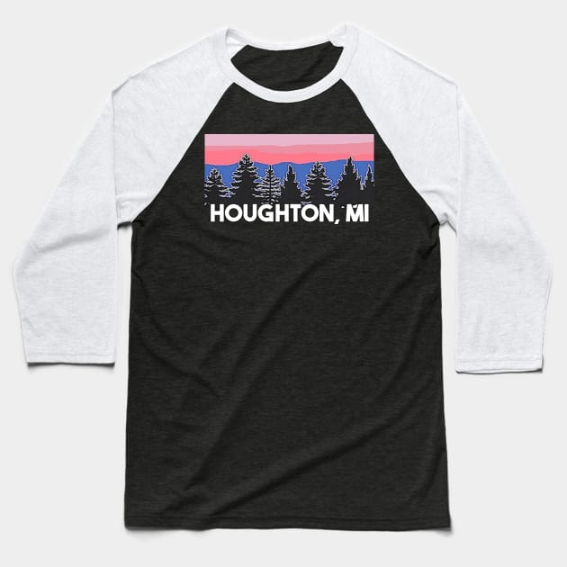 Yooper Life Houghton MI Blush Sunset Pine Tree Sunset T-Shirt T-Shirt Baseball T-Shirt by The Yooper Life